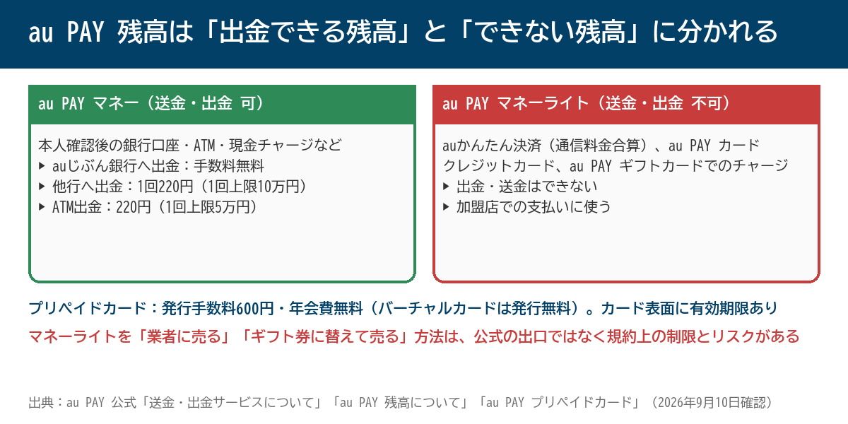 au PAY残高は出金できる残高とできない残高に分かれる