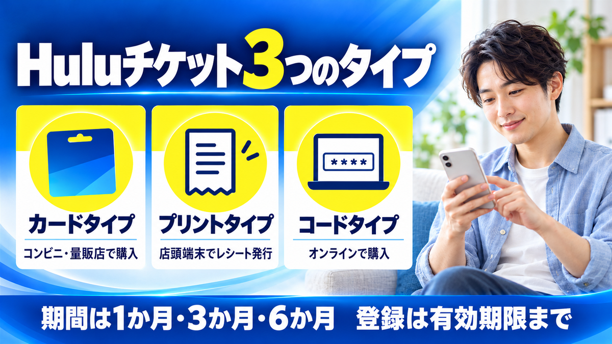 Huluチケット3つのタイプ カード・プリント・コード