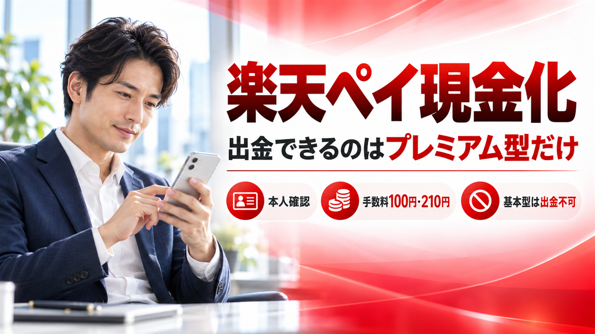 楽天ペイ現金化で出金できるのはプレミアム型だけ！手数料・本人確認と基本型の使い道